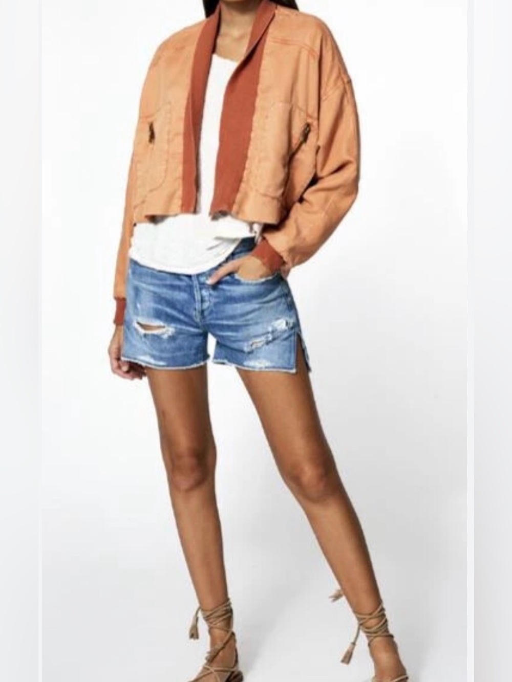 Young Fabulous & Broke Fara Womens Cropped Convertible Open Front Jacket Sz Lge